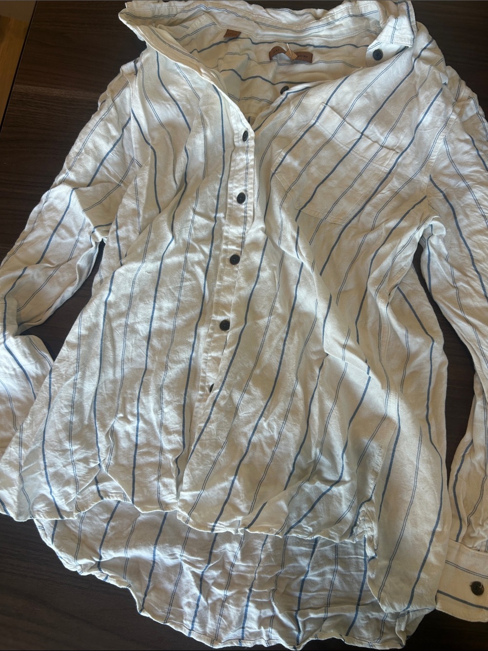 JACHS Girlfriend White Button-Down Shirt with Blue Stripes